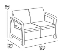 Keter Corfu Lounge Set, Mobili da Giardino con Divano 2 Posti, 2 Poltrone e Un Tavolino con Cuscini, Grafite, 50X168X75 Cm