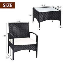 LUGEUK Tavolo Combinato per mobili da 3 Pezzi e 2 sedie terrazza Rattan Rattan con Cuscino