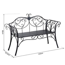 miozzi Panchina da Giardino 2 Posti in Metallo Nera 133x51.5x90 cm