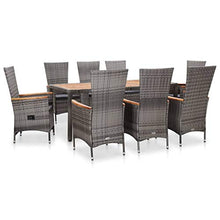 SKM Set da Pranzo da Giardino 9 pz con Cuscini in Polyrattan Grigio (94.8kg)