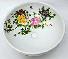 Lavabo in ceramica con motivo floreale vintage e uccelli, 400 mm x 400 mm x 150 mm