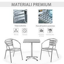 Outsunny Set Tavolino e Sedie da Giardino da 3 Pezzi, Arredamento da Giardino in Alluminio e Acciaio Inox, Argento