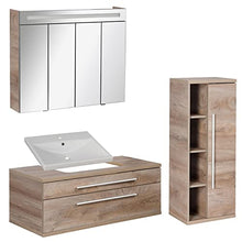 FACKELMANN - Set di mobili da bagno Stanford, 4 pezzi, con mobiletto da appendere e lavabo in ceramica, 110 cm, con specchio a LED