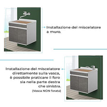 Mobile lavatoio sospeso 60x50 cm, 2 ante con vasca in resina, completo di asse di lavaggio e kit sifone (Grigio)