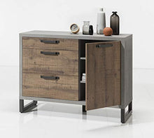 Meubletmoi - Cassettiera con 1 anta e 3 cassetti, in legno marrone e grigio, design industriale, collezione Brooklyn