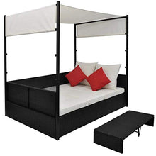 vidaXL Lettino Prendisole Doppio con Baldacchino Elegante Comodo Sdraio Mobile Arredo Giardino Spiaggia Piscina Chaise Longue in Polyrattan Marrone