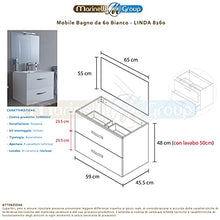 Mobile bagno SOSPESO 60 cm con lavabo in ceramica e specchio con cassetti BIANCO LINDA 8260