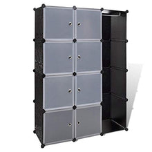 Armadio Modulare Camera da Letto con 12 Cubi, Scaffale Plastica con Ante, Guardaroba Organizzatore Strutture per Cabine Nero