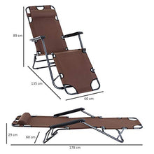 Outsunny Lettino Sdraio Pieghevole da Giardino, Mare, Spiaggia, Piscina, Chaise Longue Richiudibile con Braccioli, Marrone