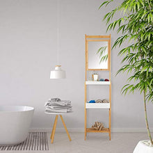 Relaxdays Scaffale Bagno in Bambù, con Specchio, 3 Ripiani, Design alto & aperto, per Corridoio, HLP: 162x40x30 cm,legno