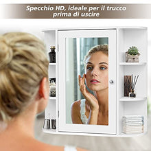 GOPLUS Armadietto con 4 Ripiani e Sppechio da Bagno, 66x63x12,5 cm (Bianco)