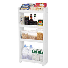 SONGMICS Scaffale Scorrevole Scaffale Portaoggetti Stretto Carrello Mobile Dispensa a 4 Livelli di Plastica con Rotelle per Cucina Bagno Bianco 45 x 17 x 91 cm KFR10WT
