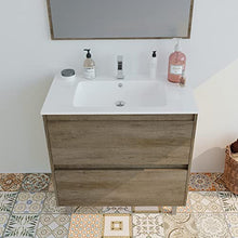 MarinelliGroup Mobile Bagno 80 cm con lavabo in Ceramica e Specchio con cassetti Rovere. Dalia