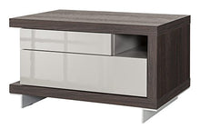 Comodino sinistro con due cassetti color rovere nobile e grigio laccato
