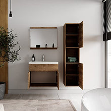 Set di mobili da bagno Montreal 02, 60 cm, con lavabo, mobile sottolavabo, specchio, colore: rovere marrone