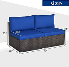 YRRA 2 Pz 2 PCS Outdoor Wickerless Sofa Prizio Patio Rattan Sofà sezionale Set w / 2 Cuscini Spessi e 2 Cuscini Sedili aggiuntivi per Balcone Giardino Patio Piscina (Turchese)-Blu Navy