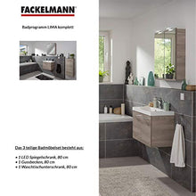 FACKELMANN Set di 3 mobili da bagno effetto legno con mobile da 35 cm di profondità e 80 cm di profondità e specchio a LED