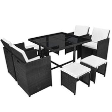 FAMIROSA Set da Pranzo da Giardino 9 pz con Cuscini in Polyrattan Nero -2522