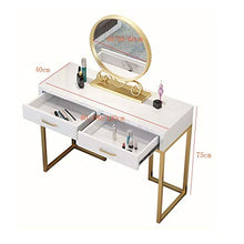 Wuxingqing Tavolo da toeletta Ferro Disegni semplici Vanity Table Set con Specchio e ha attenuato Sgabello, Toilette con 2 cassetti scorrevoli per Regalo Donna Ragazza Bambini