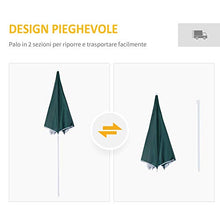 Outsunny Ombrellone da Spiaggia e da Giardino Φ220cm con Tenda Parasole, Poliestere e Metallo, Verde Scuro e Bianco