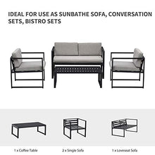 Set Salotto da Giardino Divano 2 Poltrone e Tavolino in Alluminio Grigio e Nero