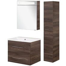 FACKELMANN B.Clever - Set di mobili da bagno, 3 pezzi, 120 cm, con lavabo in marmo e armadietto a specchio a LED