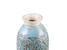 Beliani Vaso Decorativo Boho Argilla Blu con Motivo Floreale Eleusis