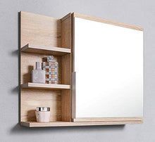 DOMTECH - Armadietto da bagno con specchio, ripiani e luce a LED, in autentico rovere Sonoma, L