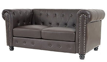 Divano 2 posti classico stile vittoriano Chesterfield ecopelle 90x160x74cm ~ marrone piedi rotondi