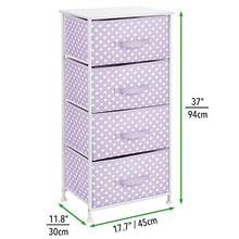 mDesign Comò piccolo in fibra sintetica, struttura in metallo – Cassettiera moderna ideale in camera da letto, corridoio, bagno, cameretta ecc. – Canterano con 4 cassetti – viola chiaro/bianco