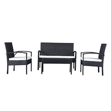 Outsunny Set Mobili in PE Rattan da Esterno con Tavolino, 2 Poltrone e Divano con Cuscini, Nero