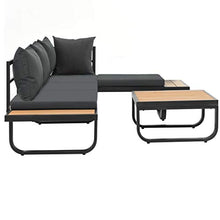 Tidyard 3 pz Set Divano da Giardino ad Angolo Cuscini in Alluminio e WPC,Divano 3 Posti,Salotto da Giardino,Divano Angoalre,Divano da Esterno