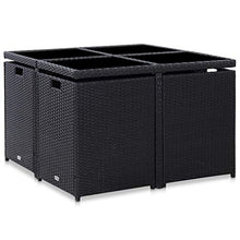 Tidyard Set da Pranzo da Giardino in Polyrattan, Set Mobili da Giardino, Tavolo Sedie da Esterni con Cuscini Nero 5 pz