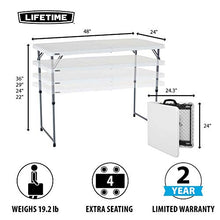 Lifetime Tavolo Rettangolare a Persone, 1,2 x 0,6 m (122 x 61 cm) con 3 Altezze Regolabili da 22/29/36 Pollici (56/74/91 cm), white, plastica