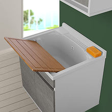 Mobile lavatoio sospeso 60x50 cm, 2 ante con vasca in resina, completo di asse di lavaggio e kit sifone (Grigio)