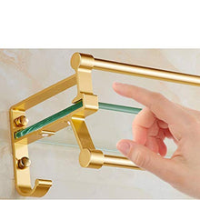 XBSXP Mensola in Vetro temperato mensole per Bagno a Parete, Acciaio Inossidabile Cromato Rifinito con 2 Ganci (Colore: Oro, Dimensioni: 50 cm)