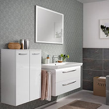 FACKELMANN - Set di mobili da bagno, 4 pezzi, colore: Bianco lucido Milano - Specchio da bagno con specchio a LED incluso, larghezza 60 cm