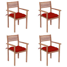 vidaXL Sedie da Giardino 4 pz con Cuscini Rossi in Massello di Teak