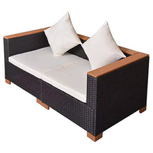 GOTOTOP Divano Angolare da Giardino,Divano da Esterno 2 Posti,con 2 Cuscini di Seduta e 2 Cuscini per Lo Schienale,in Polyrattan,Nero e Marrone,69.5 x 69.5 x 57.5 cm