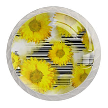 Maniglie per cassetti Manopole per cassetti Manopole rotonde Confezione da 4 per armadietto, cassetti, cassettiere, cassettiere ecc - Fiori Floreali WatercolStriped
