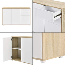 Comò con 3 Ante e 2 Cassetti con Apertura a Pressione Push-to-Open 74 x 117 x 36 cm Mobile Multiuso per Camera/Ufficio - Effetto Rovere/Bianco