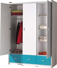 Destock - Armadio per bambini, laccato, colore: bianco e blu, 3 ante e 3 cassetti