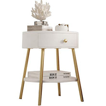 Comodino HAIZHEN Nordic Bianco/Oro cassetto e ripiano, Struttura in MDF/Acciaio