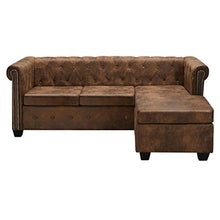 Festnigh Divano Chesterfield Moderno Angolare a L in Pelle Artificiale Marrone/Nero/Bianco