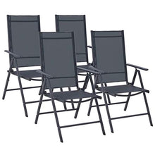 Set Tavolo e 4 Sedie Pieghevoli da Giardino in Metallo e Textilene Nero