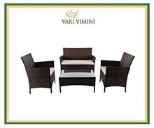 Varì Vimini - Salotto Principe da giardino in Metallo e Polyrattan colore marrone. Composto da divano 2 posti con cuscino, 2 poltrone con cuscini e un tavolino in vetro e polyrattan - Arredi Casa