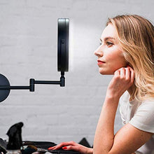 WZDD Specchio Trucco da Parete con Luce LED, Specchio Ingranditore 10X, Specchio Cosmetico Illuminato Nero - 360° Girevole E Rotondo