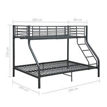 Tidyard Letto a Castello Nero in Metallo 140x200 cm/90x200 cm,Include Barre di Sicurezza e Scala Protetta