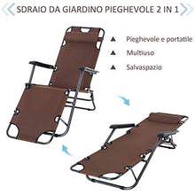 Outsunny Lettino Sdraio Pieghevole da Giardino, Mare, Spiaggia, Piscina, Chaise Longue Richiudibile con Braccioli, Marrone