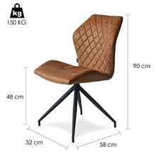 Damiware Rocky – Set di 2 sedie sala da pranzo Comfort rivestimento in tessuto (Cognac)